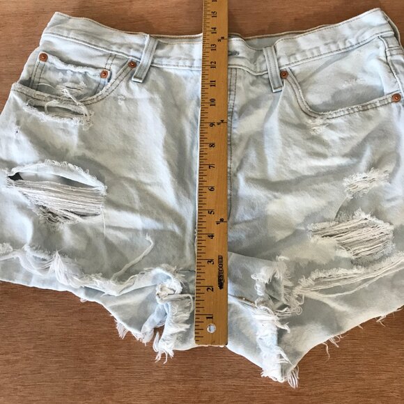 Levi's 501 Denim Cut-Off Shorts Women 33 Blue High Rise Distressed Button Fly - Picture 7 of 12